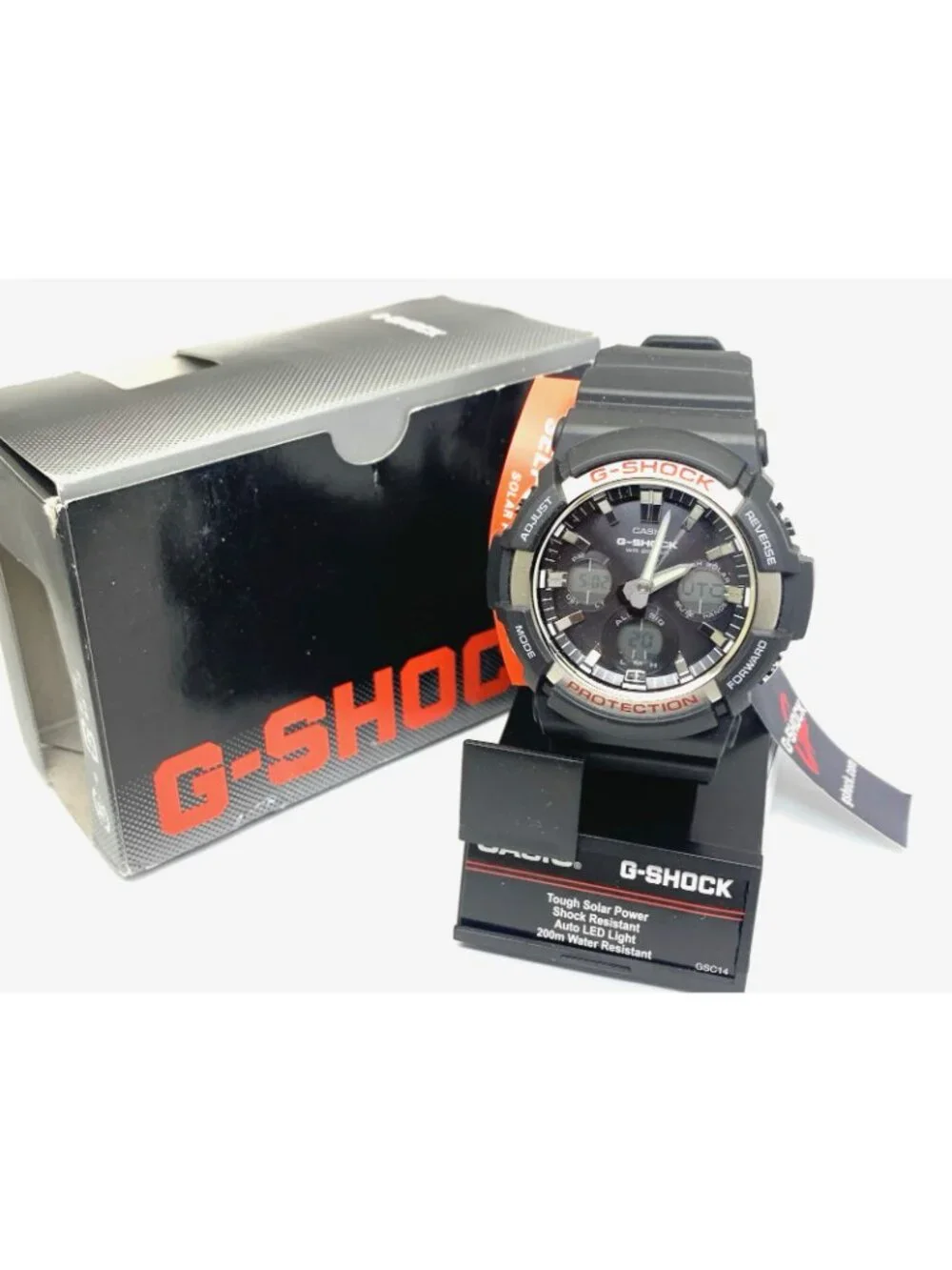 Casio Mens Watch G-Shock GAS100 Black Resin Analog Digital Tough Solar 47mm 5445